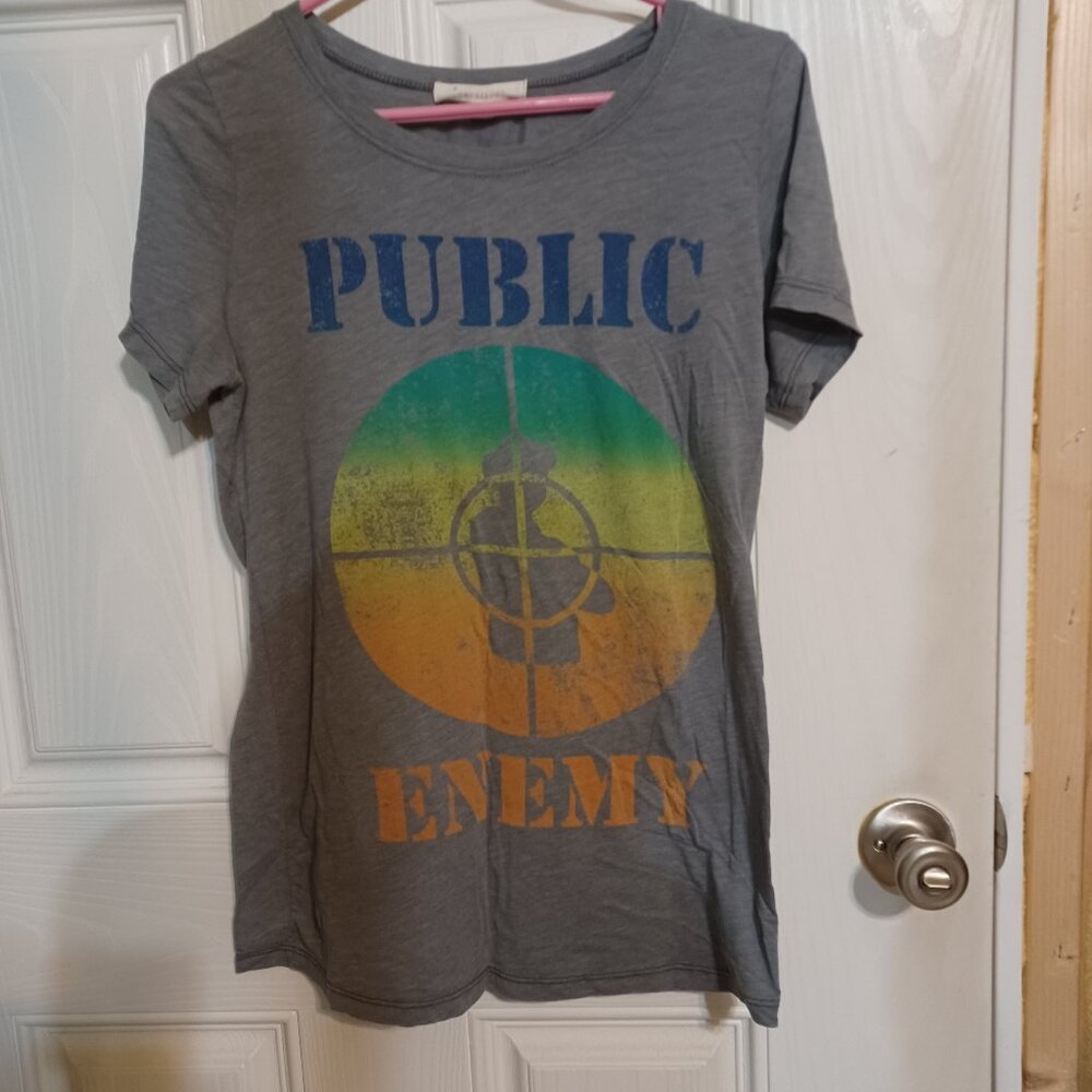 VERY RARE Vintage Public Enemy Fight the Power Fitted T-Shirt Gray Womens Large